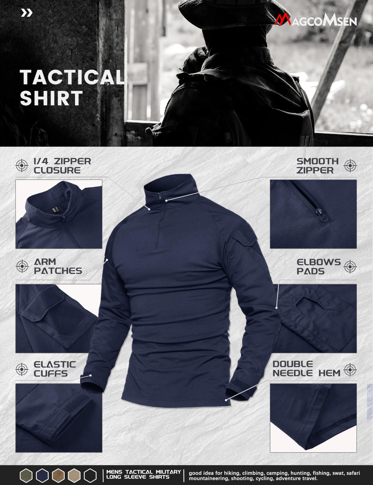 Men's 1/4 Zip Tactical T-Shirt Long Sleeve Outdoor Hiking Casual Work Pullover T gallery