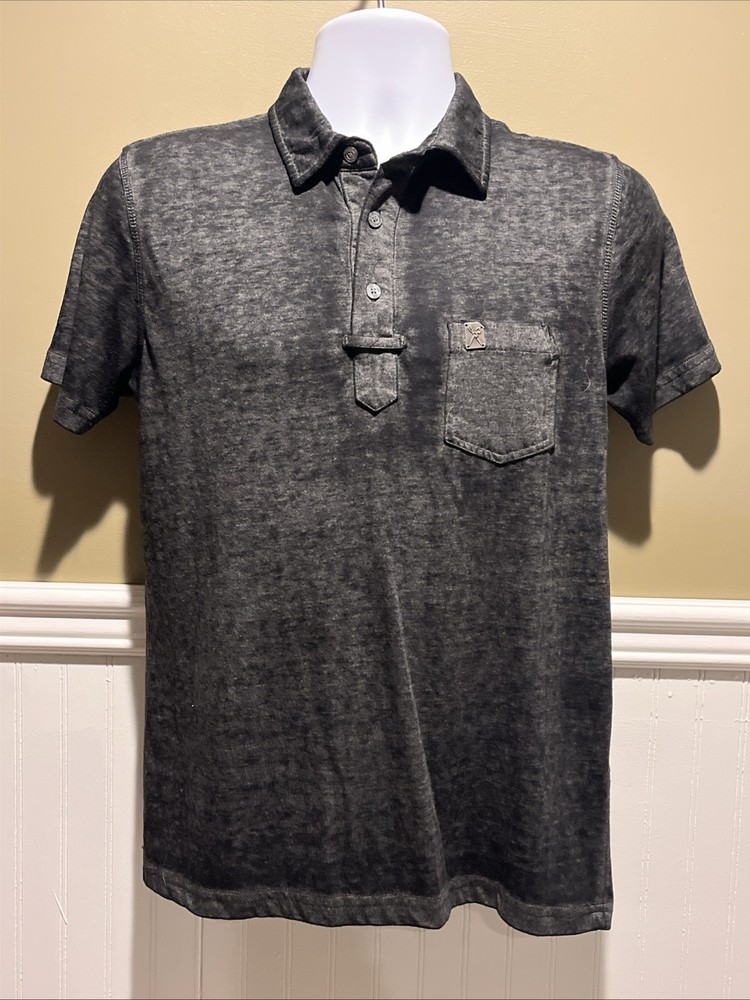 marc ecko Cut And Sew Shirt Men’s S Collard SS Dk Gray Burnout Pocket Stud Y2K