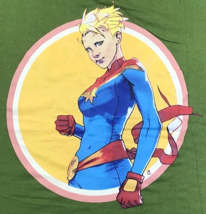 Captain Marvel Graphic Tee Shirt Adult Large Green Contrasting Yellow Trim gallery