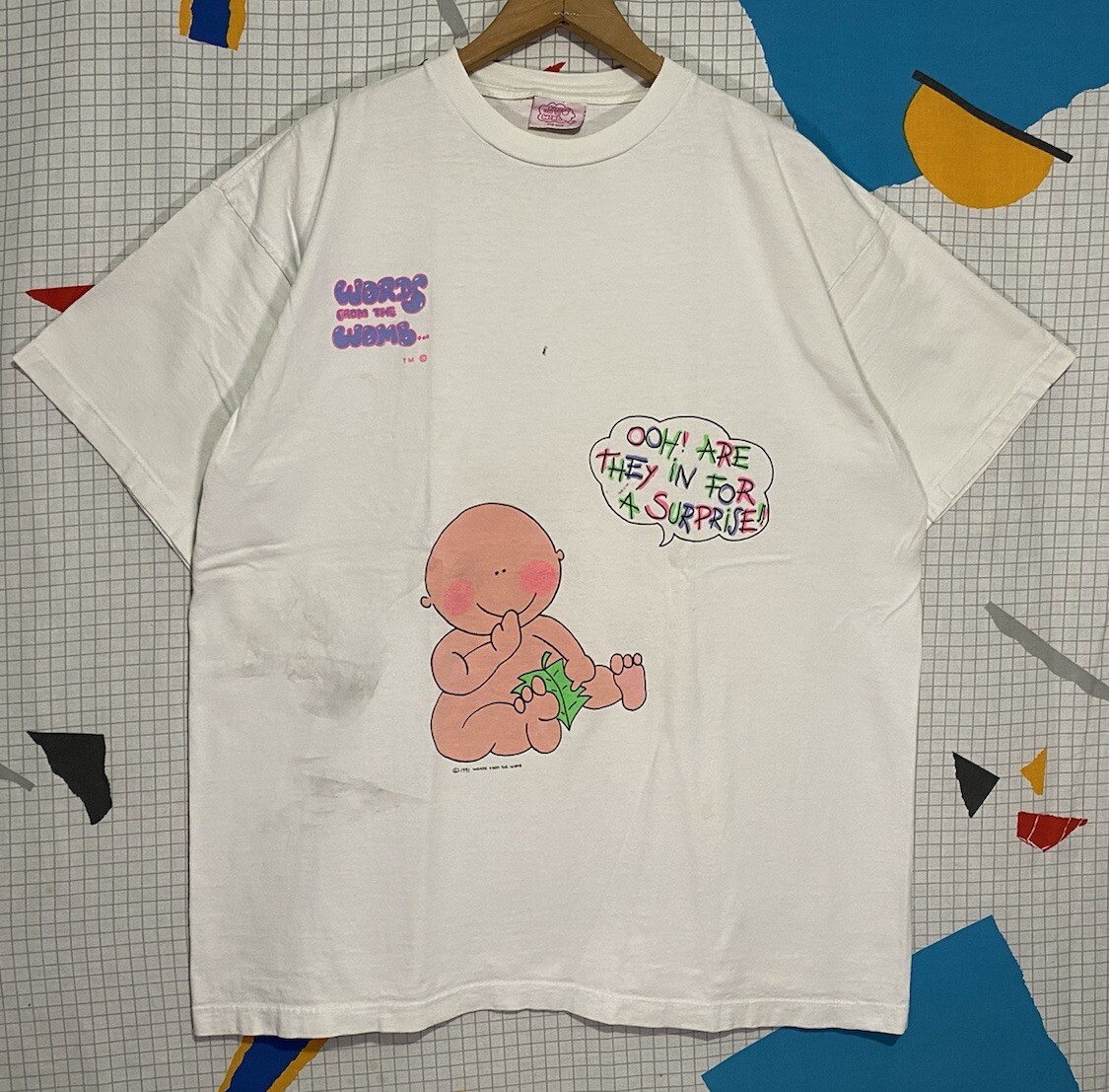 Vintage Words From The Womb Tshirt XL Funny Baby Newborn Fetus Cartoon 1991 gallery