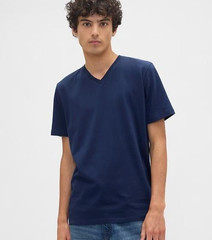 Gap Everyday Soft Shirt Mens Large Tapestry Navy Blue V-Neck Cotton Jersey Tee L