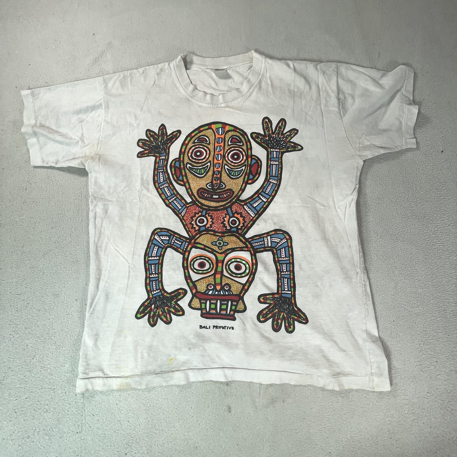 Bali Island Shirt Mens XL White Bali Primitive Native Tribal Art Graphic Tee Top