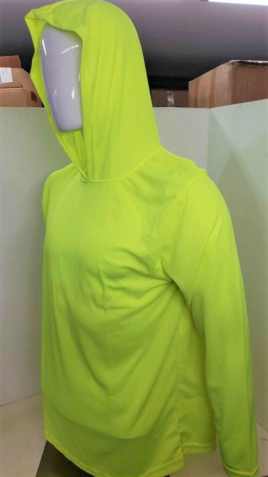 Neon Yellow Long Sleeve Safety Shirt With Hoodie, Polyester Birdeye mesh fabric gallery
