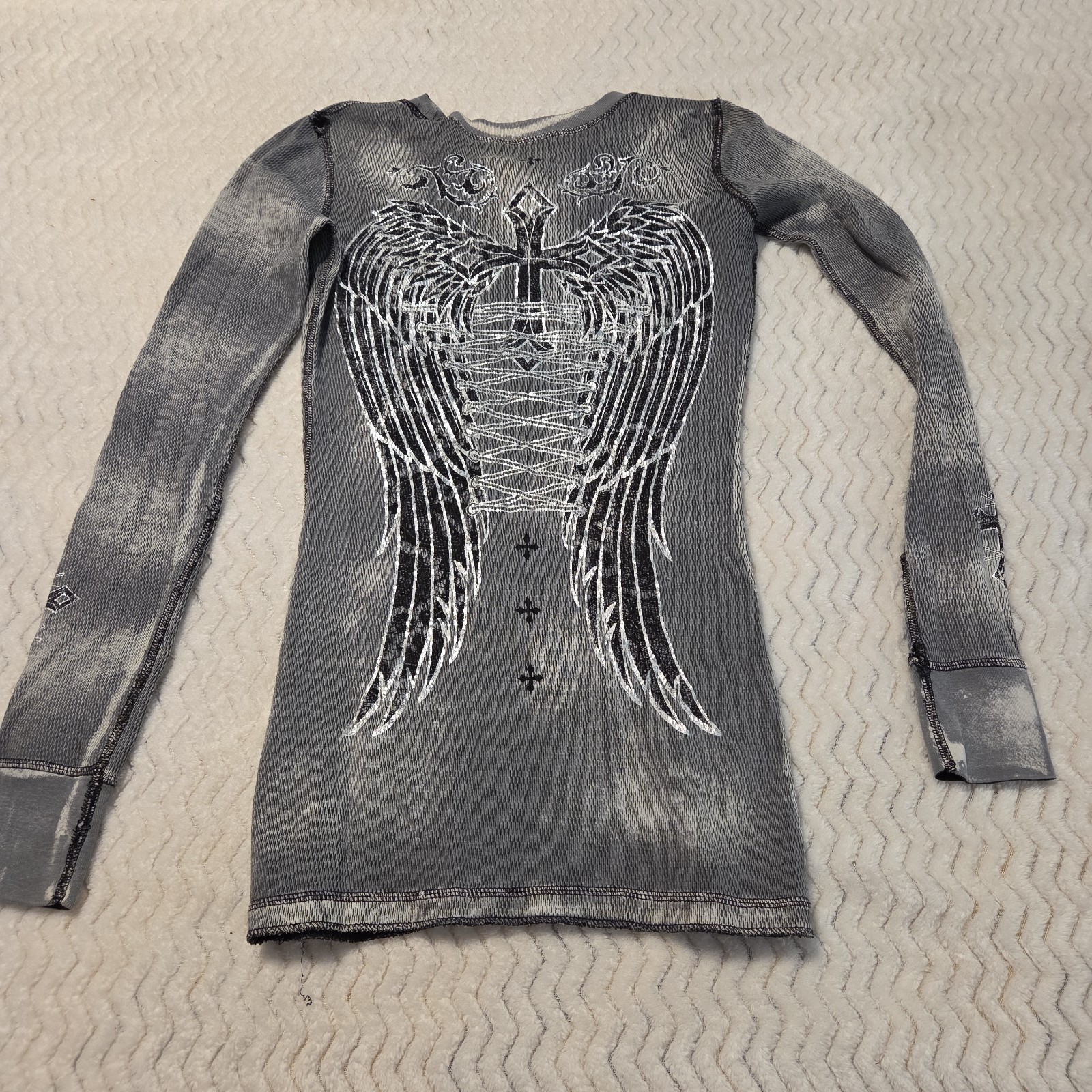 Y2K Affliction Live Fast Reversible Thermal Shirt Mens XS Made In USA See Pics gallery