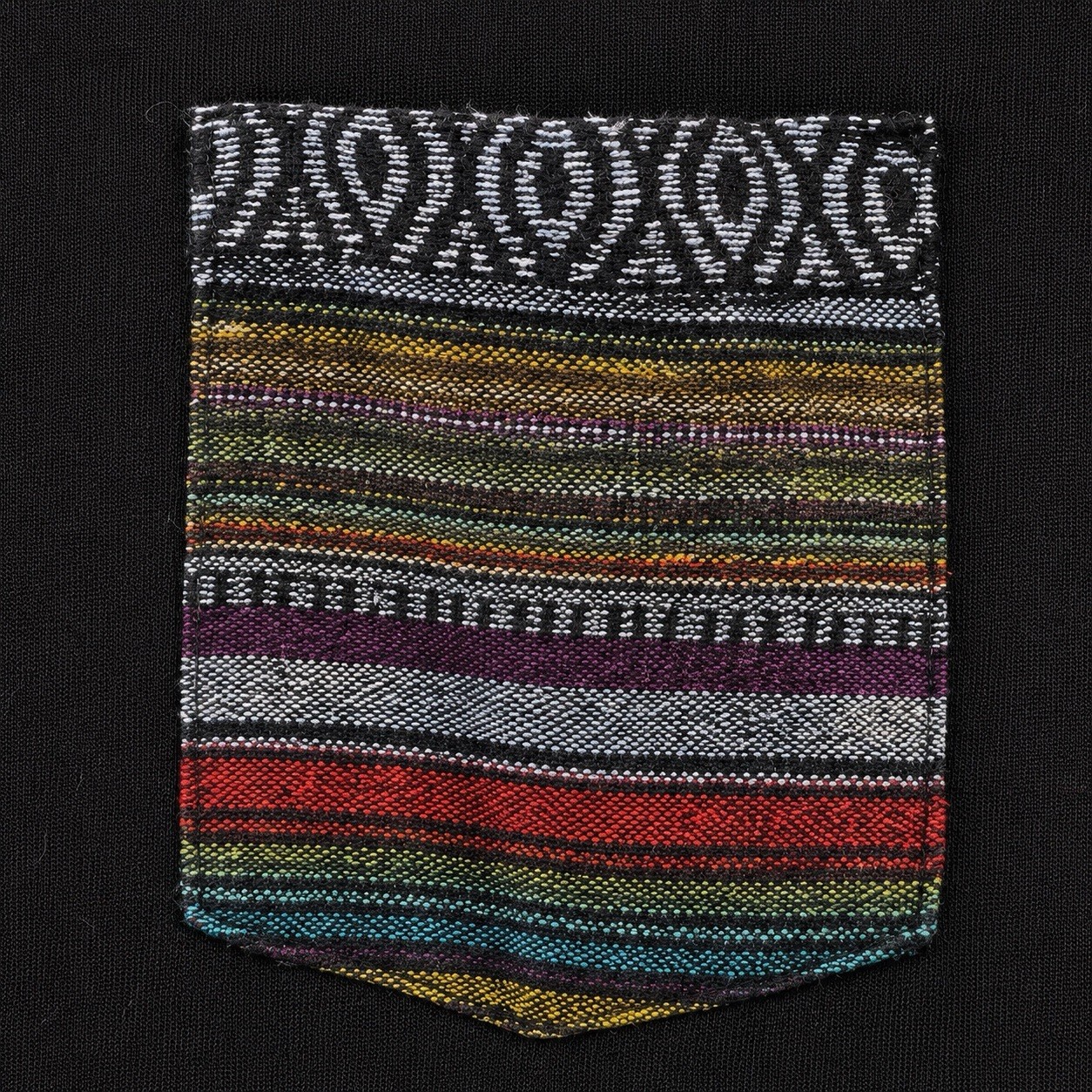 Beautiful Giant Garments black pocket tee with colorful woven/tribal pocket gallery