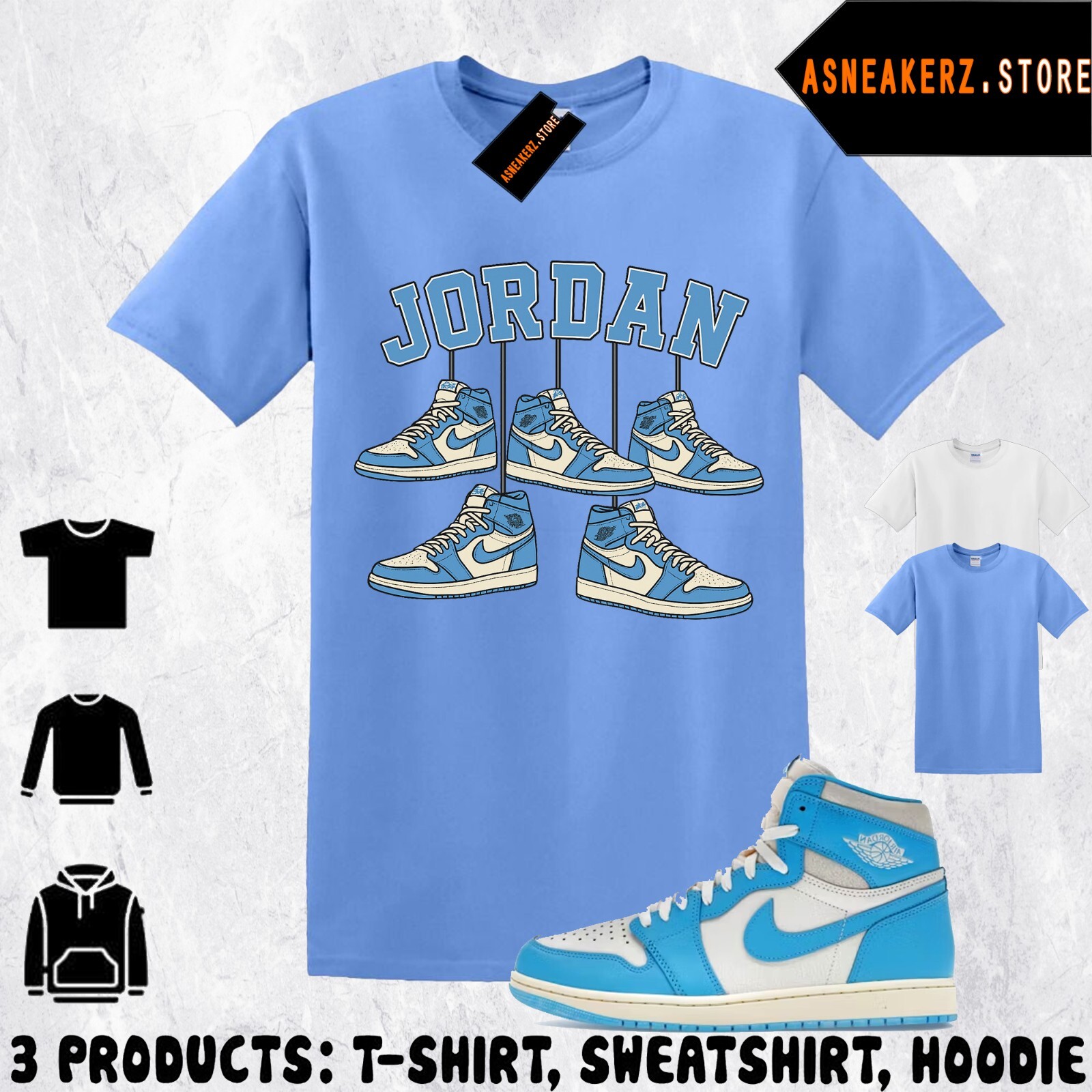 Shirt Matching AJ 1 High OG UNC Reimagined Match Sneaker Shoe Hanging 1s T-Shirt gallery