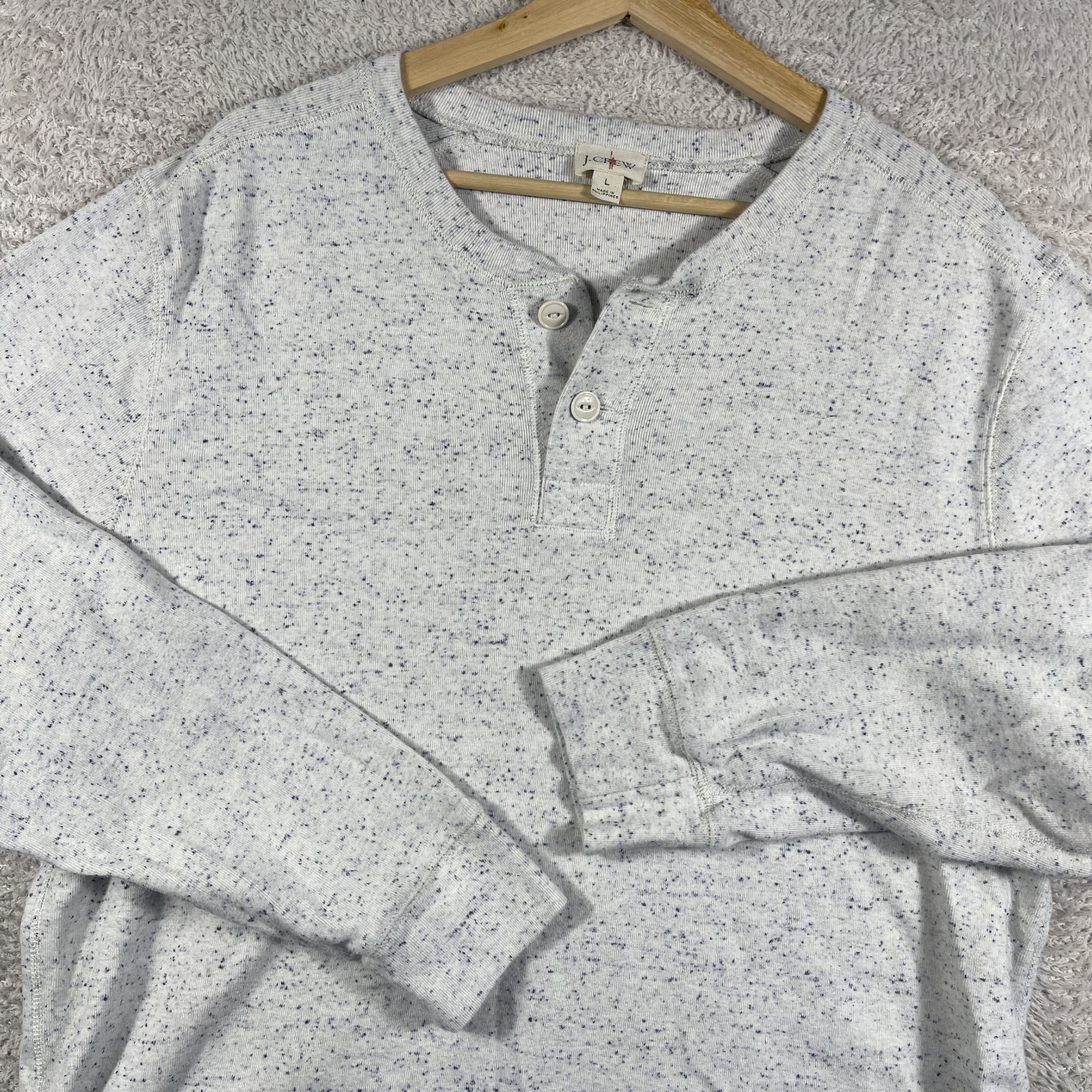 J. Crew Shirt Mens Large Gray Oarsman Heritage Brushed Rib Knit Henley Vintage gallery