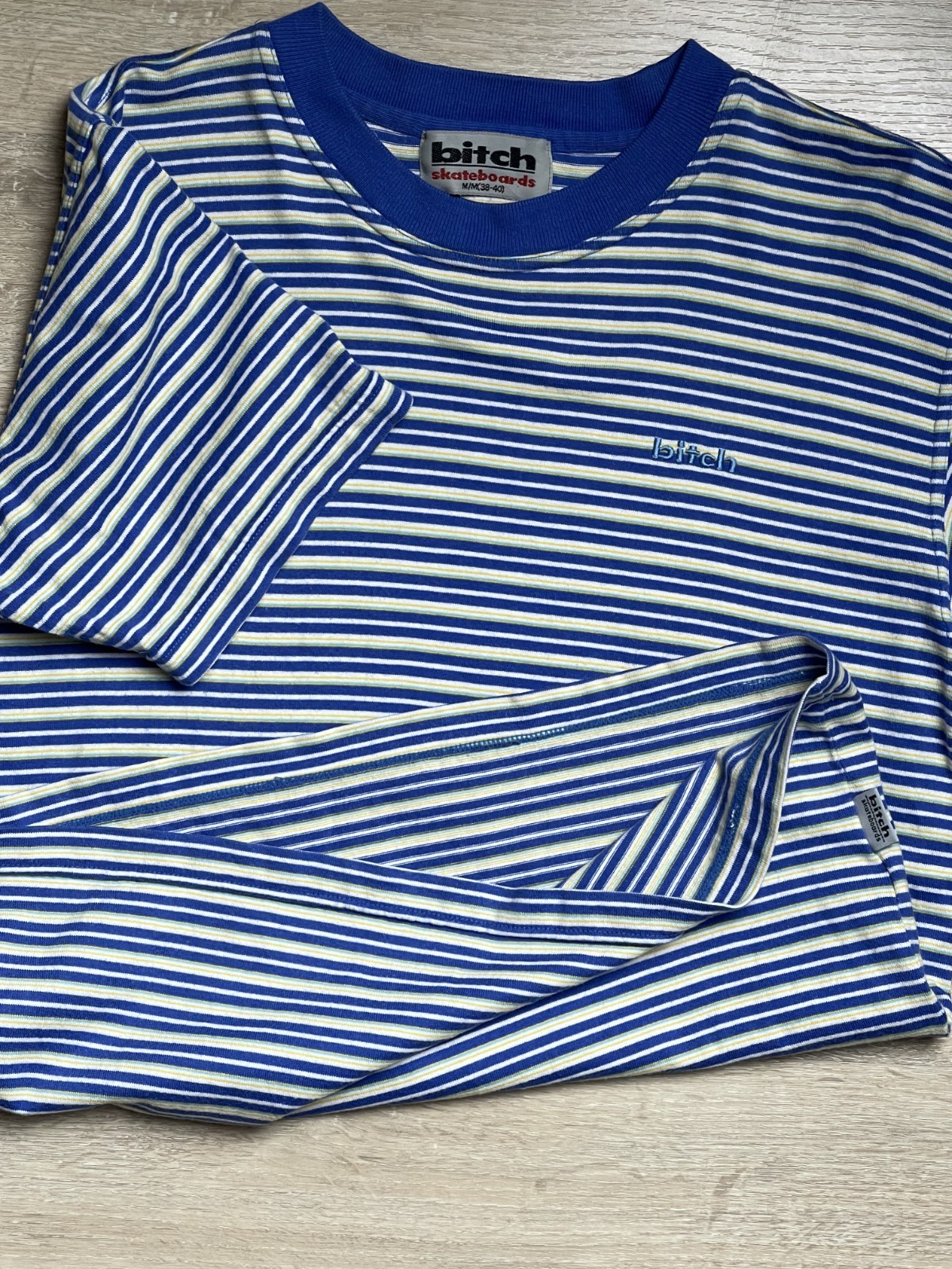 Vintage Bitch Skateboards Striped T Shirt Men’s Size Medium 90S gallery