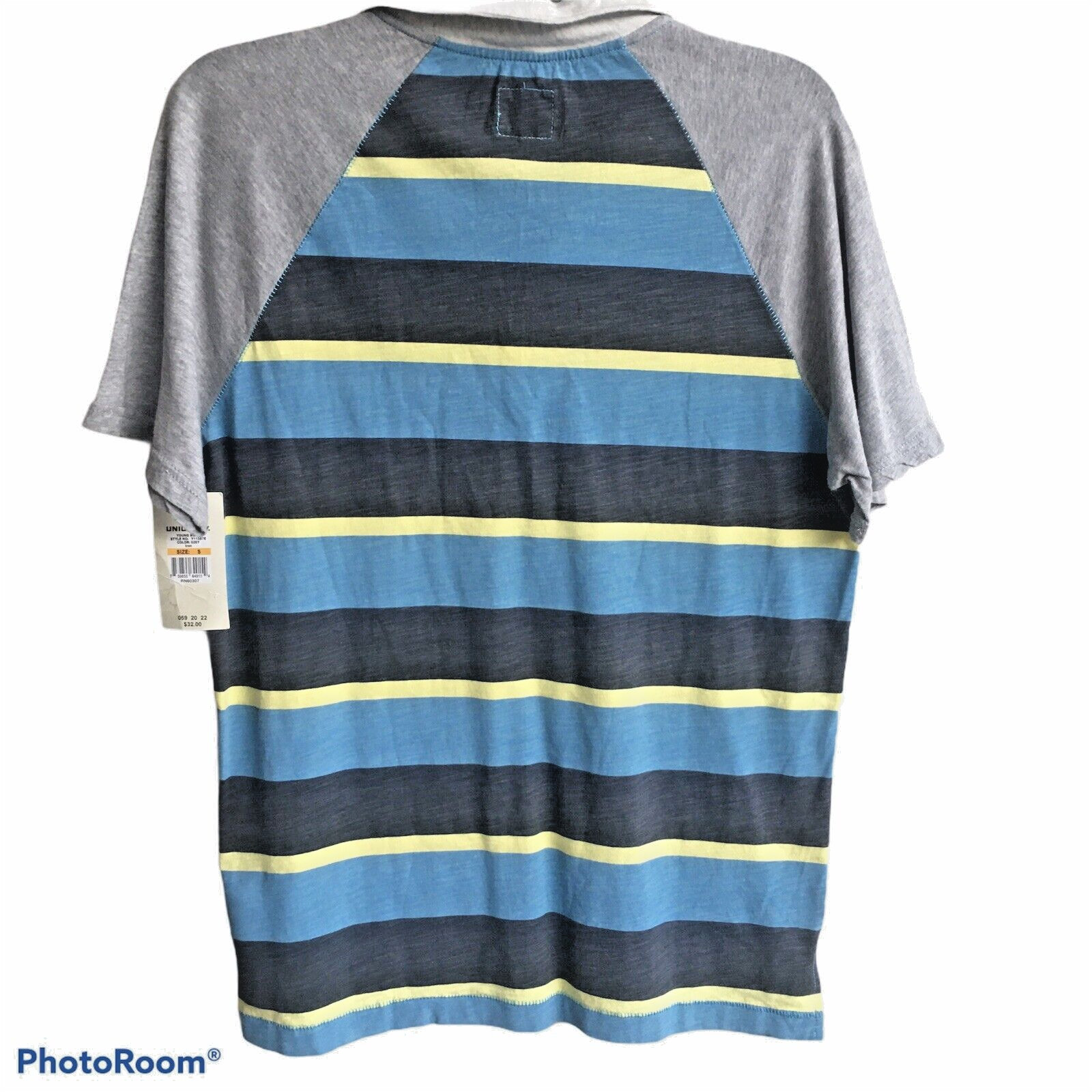 Unionbay Striped Distressed T-Shirt Polo Blue Gray 100% Cotton NWT Men's Small gallery