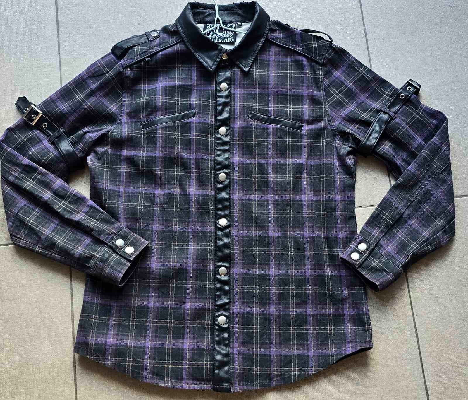 KILLSTAR Сult Luxury Men Shirt TARTAN Black/purple Long sleeve Size M Button-Up