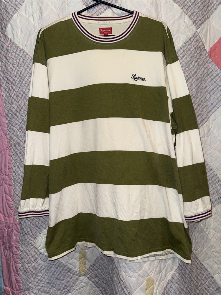 Supreme Printed Stripe L/S Top in olive green from the Fall/Winter 2019 Men’s XL