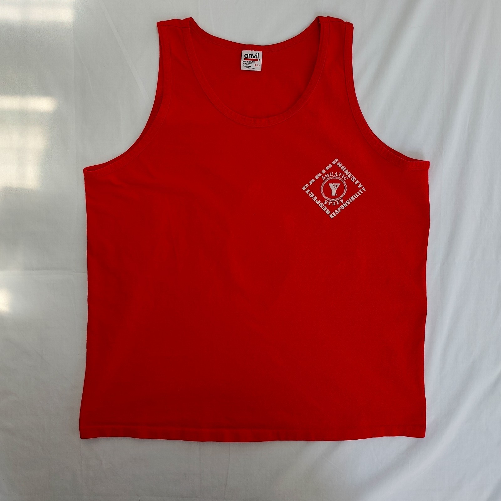 Vintage Anvil YMCA Aquatic Staff Tank Top 100% Cotton Made In USA Size XL
