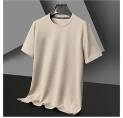 New Men Summer Waffle Round Neck Short Sleeve T-Shirt Breathable Stylish Gift