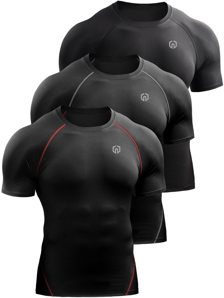NELEUS Men’s 3 Pack Compression Baselayer Athletic Workout T Shirts,5022,Blac…
