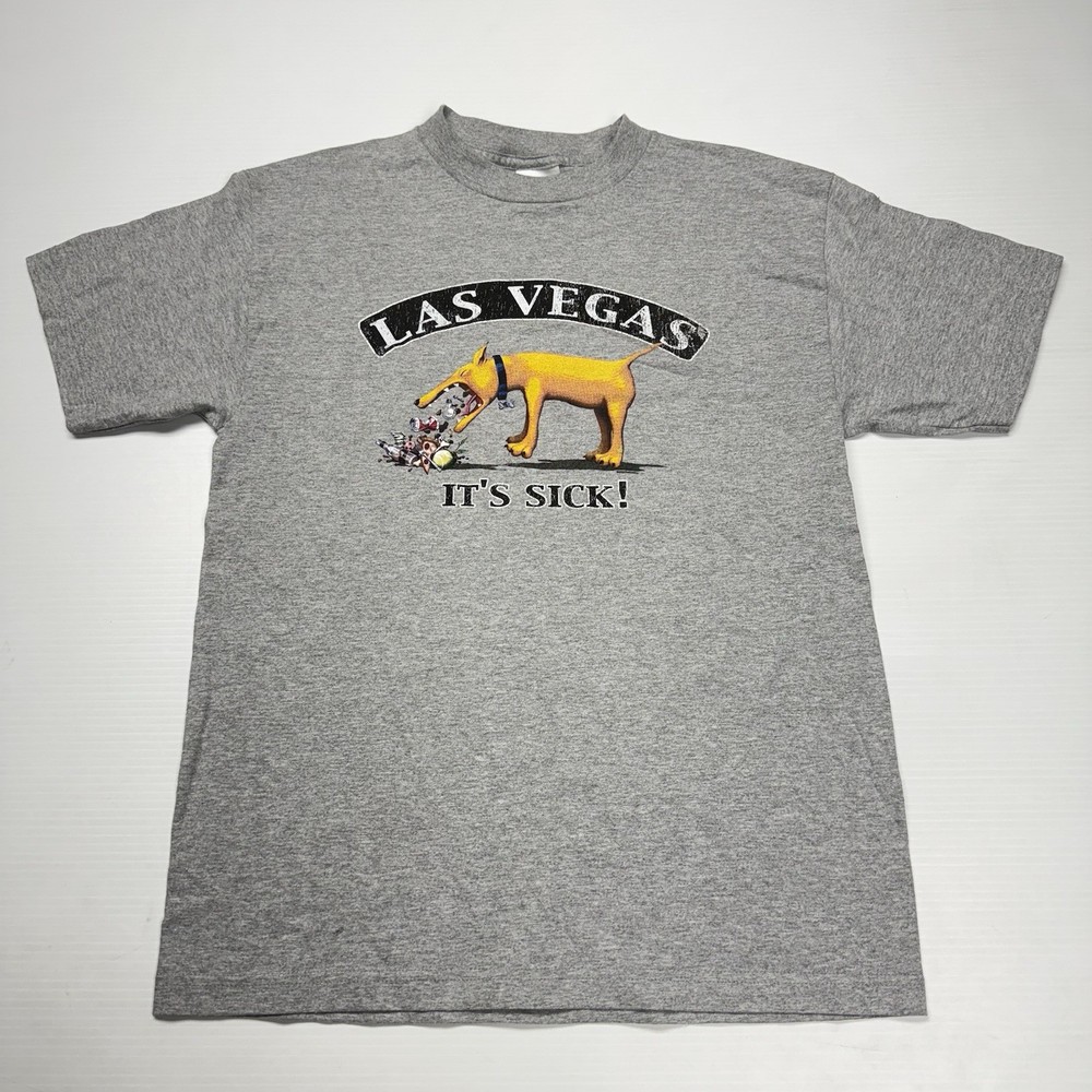 2004 Las Vegas Its Sick Dog Graphic Logo Mens Shirt M Gray The Duck Co Retro