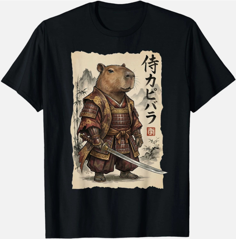 Samurai Capybara Japanese Art Vintage Graphic Funny Animal unisex T-Shirt gallery