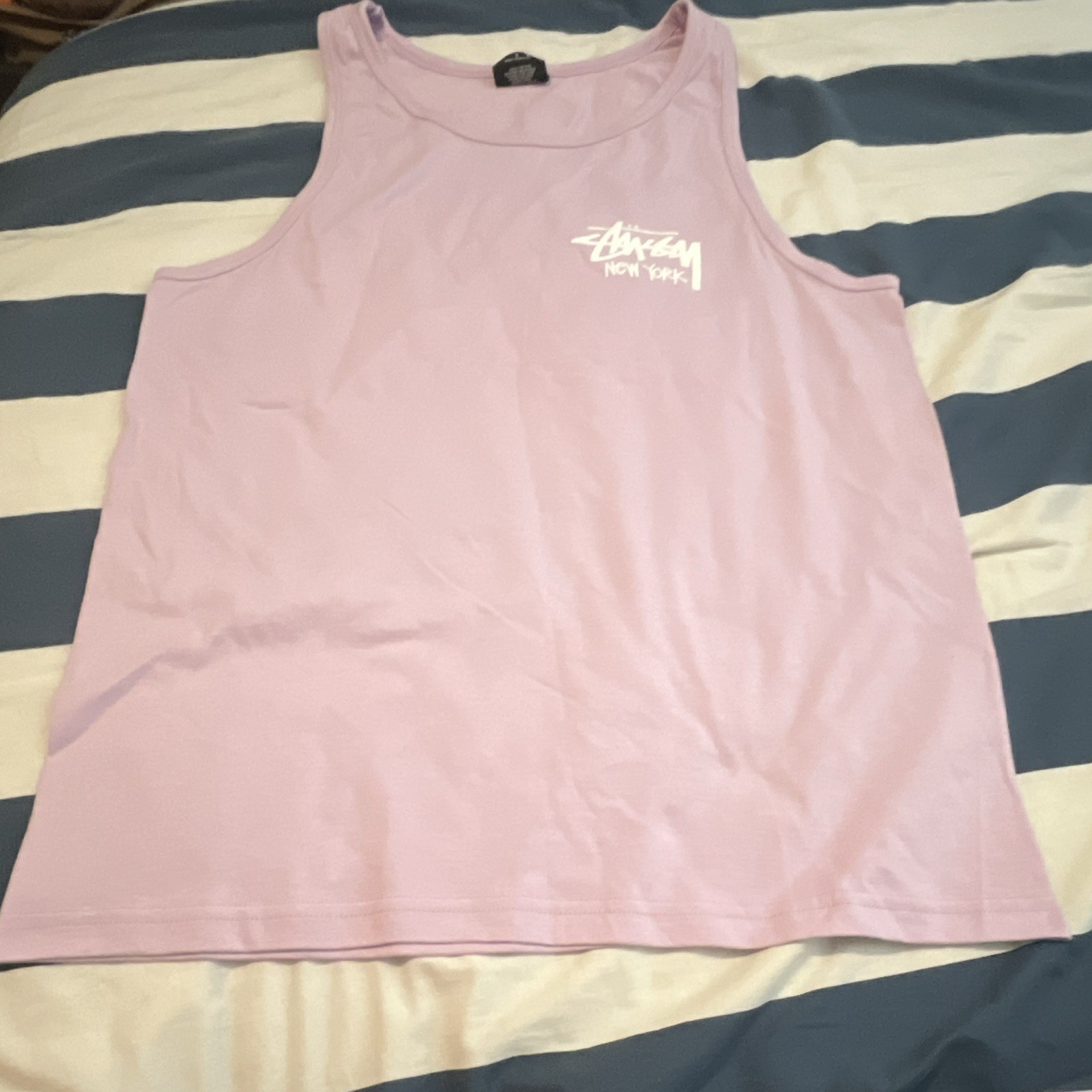 Stussy New York Graphic Logo Purple Sleeveless Crew Neck Cotton Knit Tank S gallery