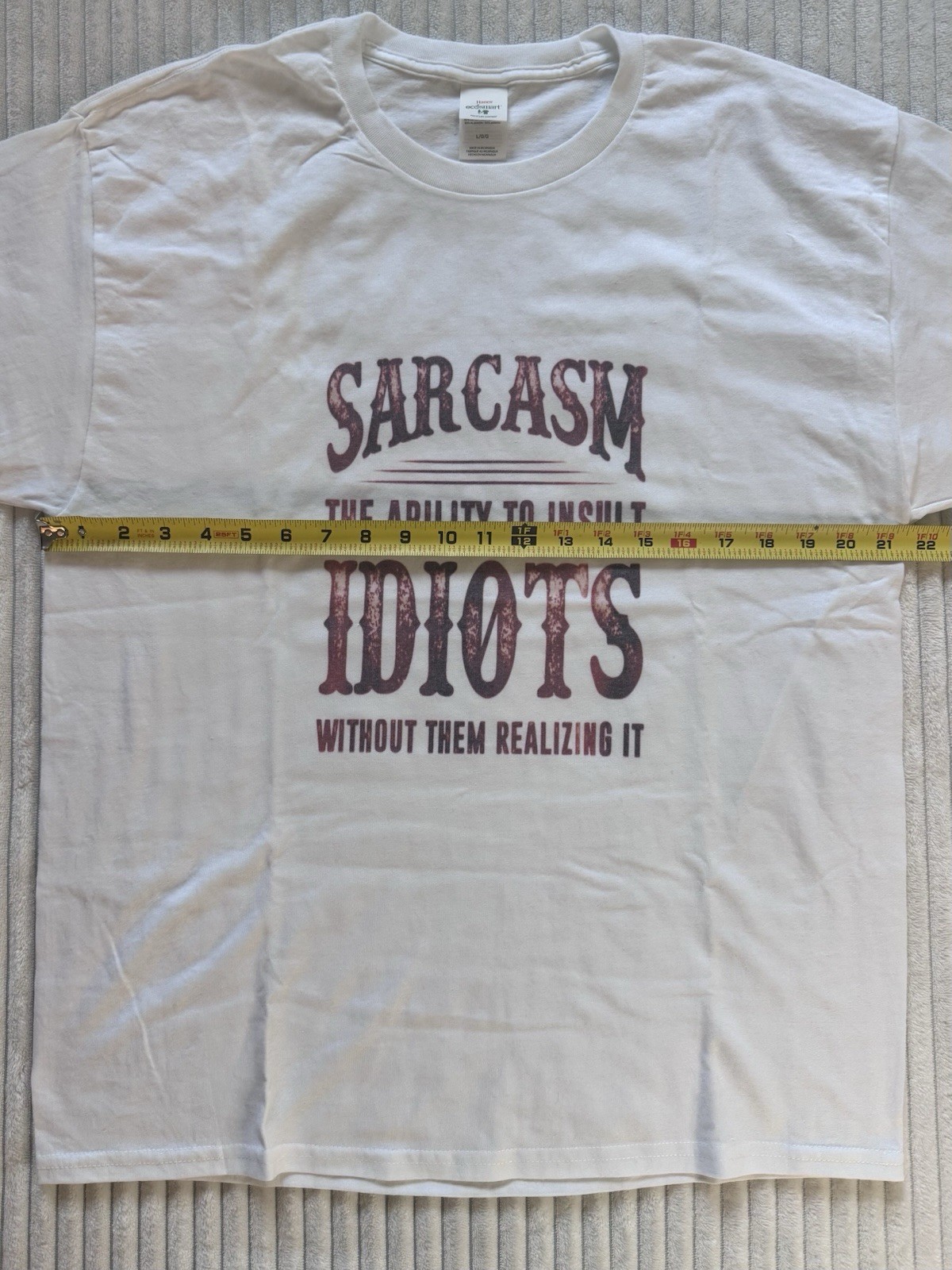 HANES ECOSMART MENS SIZE L NOVELTY SARCASM INSULT IDIOT HAS INK TRANSFER ON BACK gallery