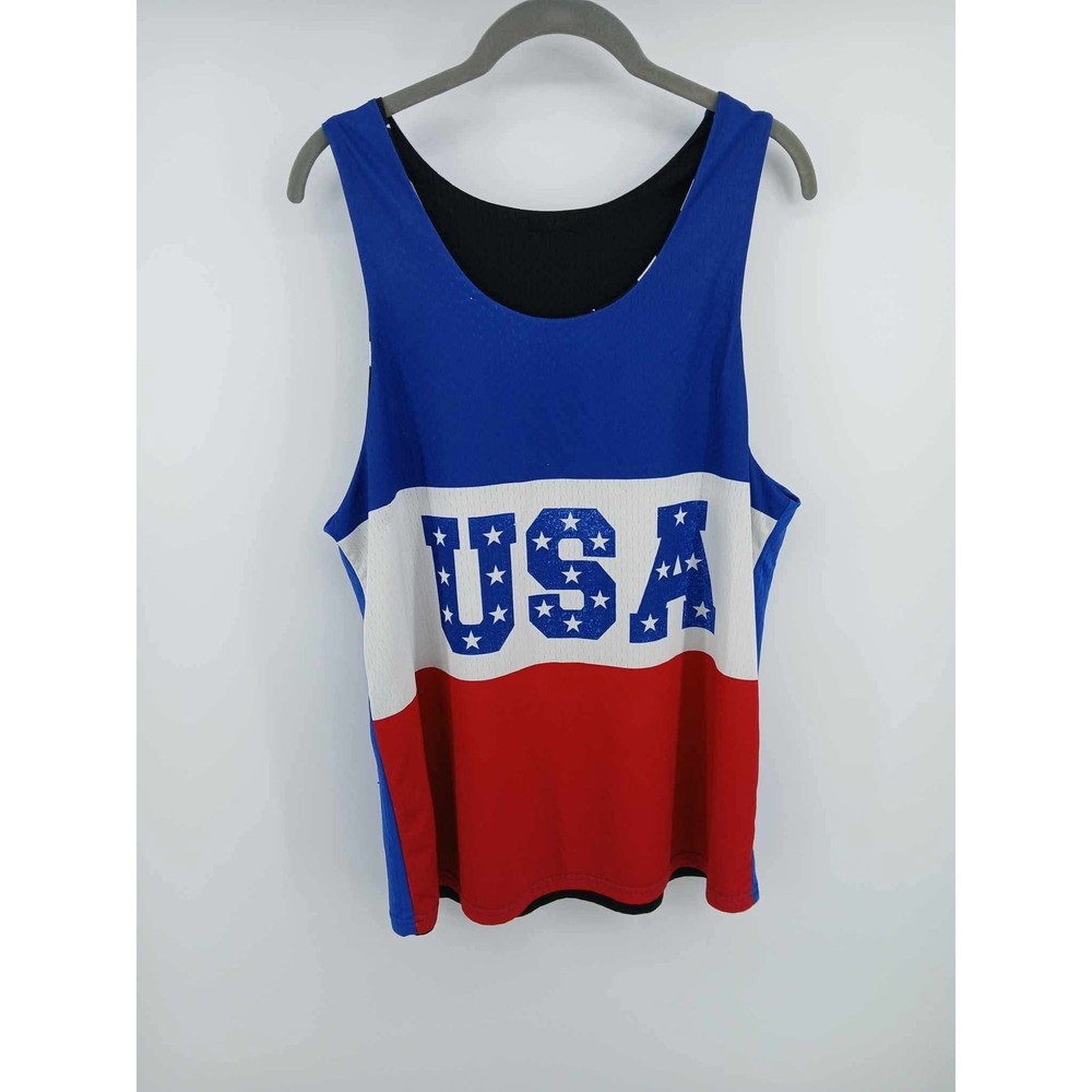 Reversible sleeveless Mens USA red white and blue tank top (M)