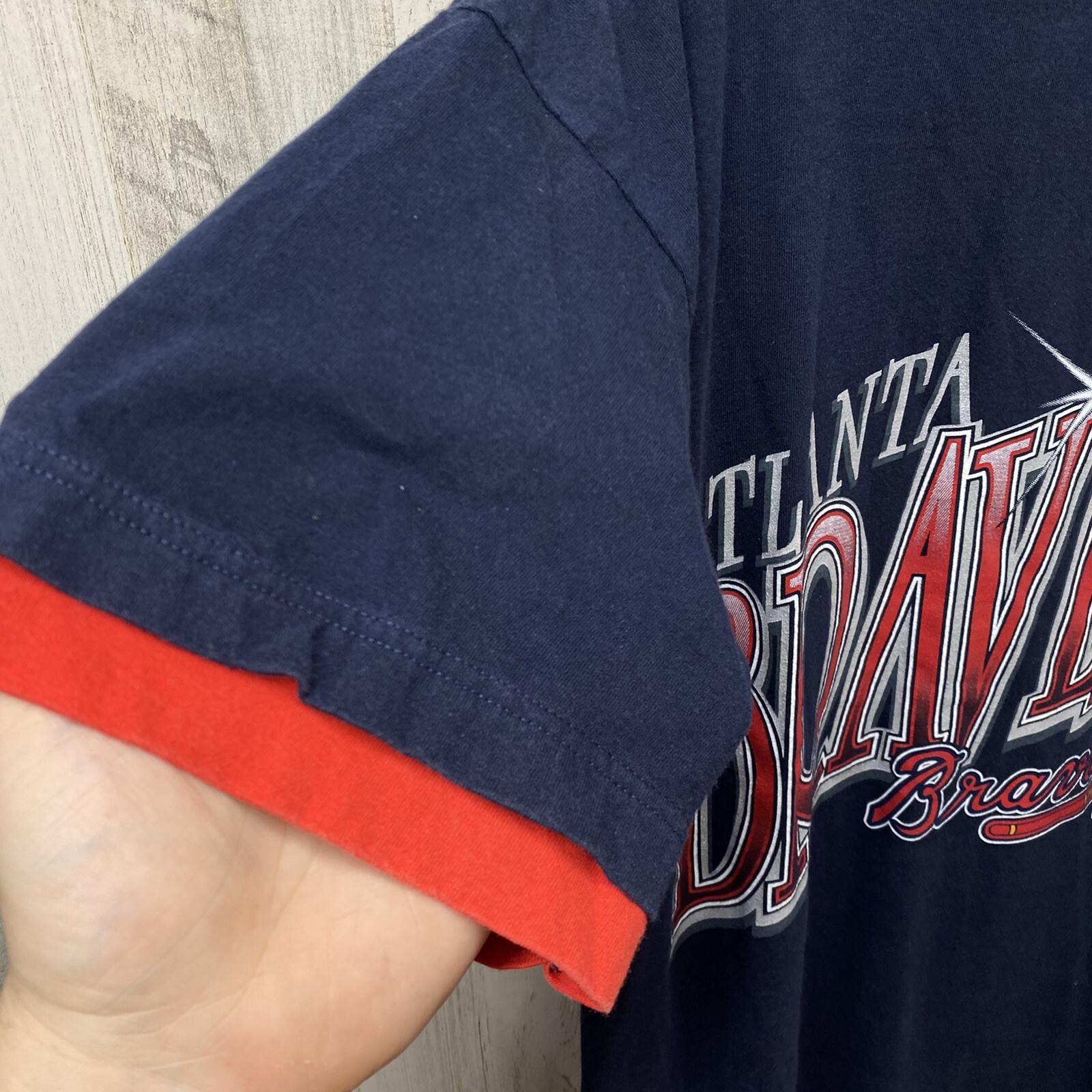 Vtg Salem Sports Atlanta Braves Double Cuff Blue T Shirt 1994 Single Stitch XL gallery