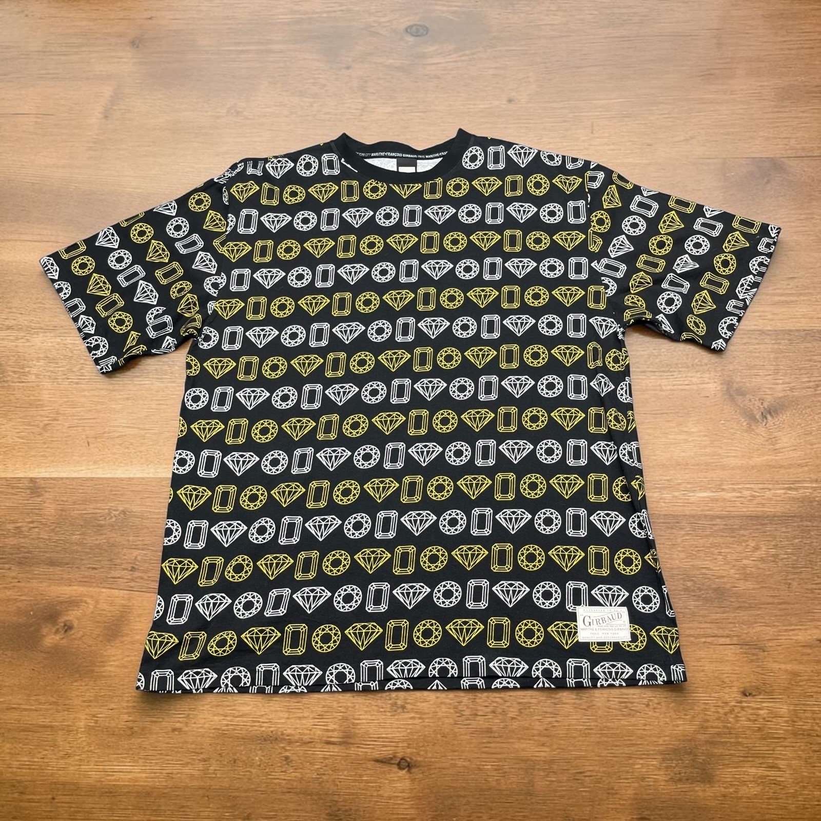 Vintage Y2K Marithe Francois Girbaud Mens 2X Black Diamond All Over Print Shirt gallery