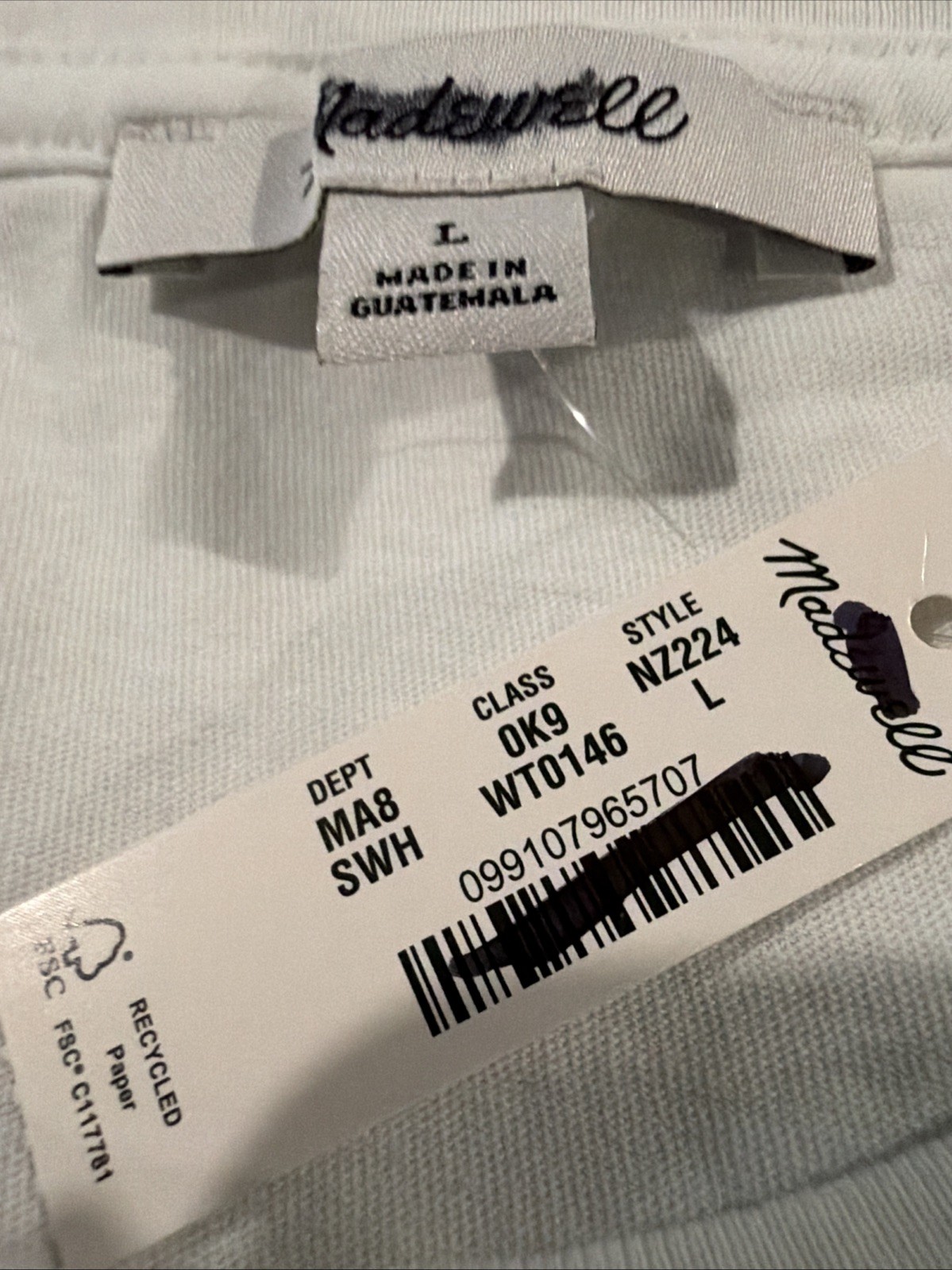 NWT Lot Of 2 Madewell Vintage Tee Mens Large Solid White Shirts $90 Retail NS724 gallery