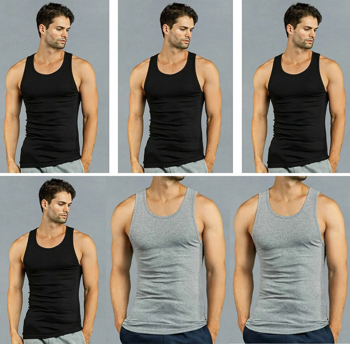3-12 Men's 100% Cotton Tank Top A-Shirt Wife-Beater Undershirt Black Gray S-3XL gallery