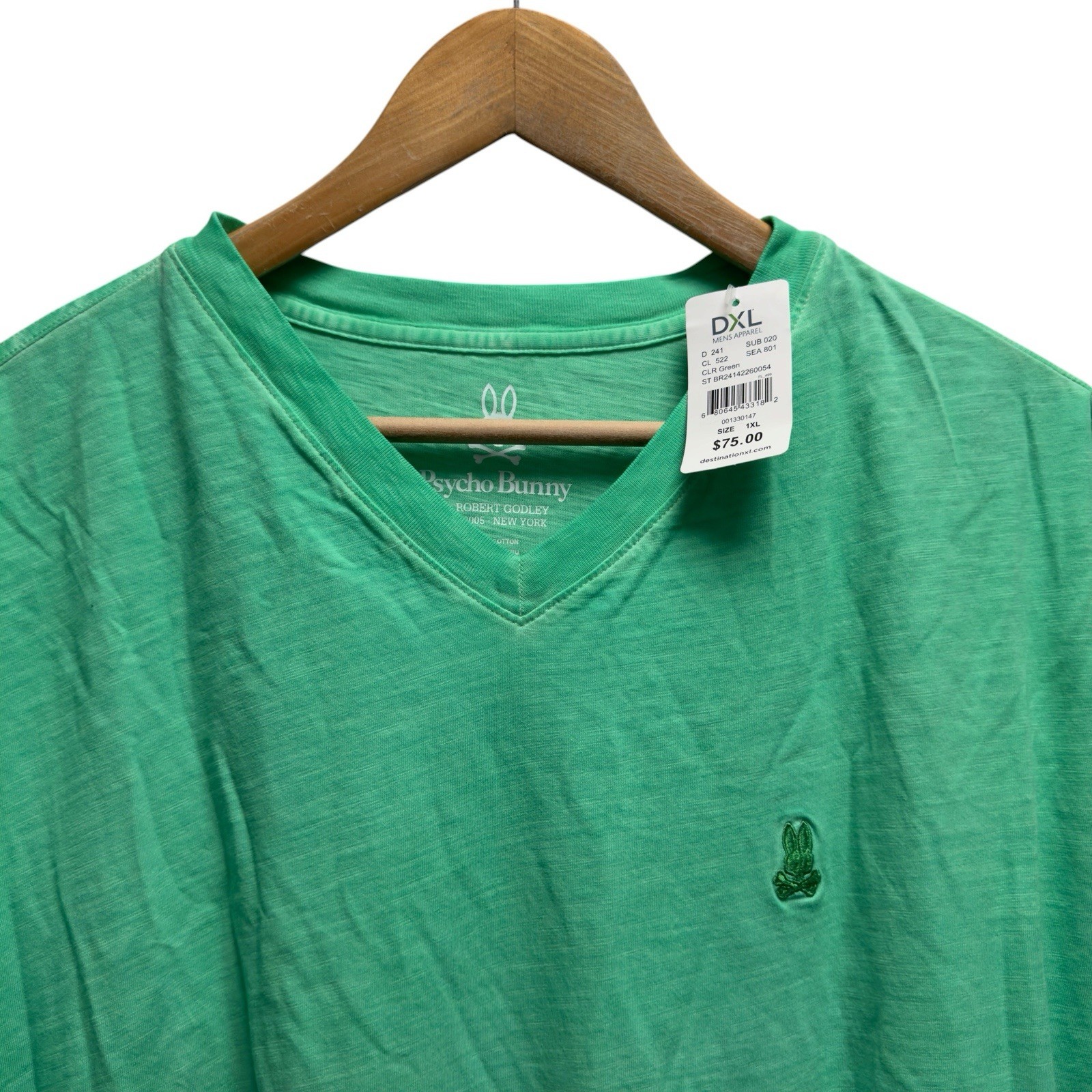 Psycho Bunny NEW Men’s Sz 1XL Green Basic V-Neck Embroidered Logo Cotton T-Shirt