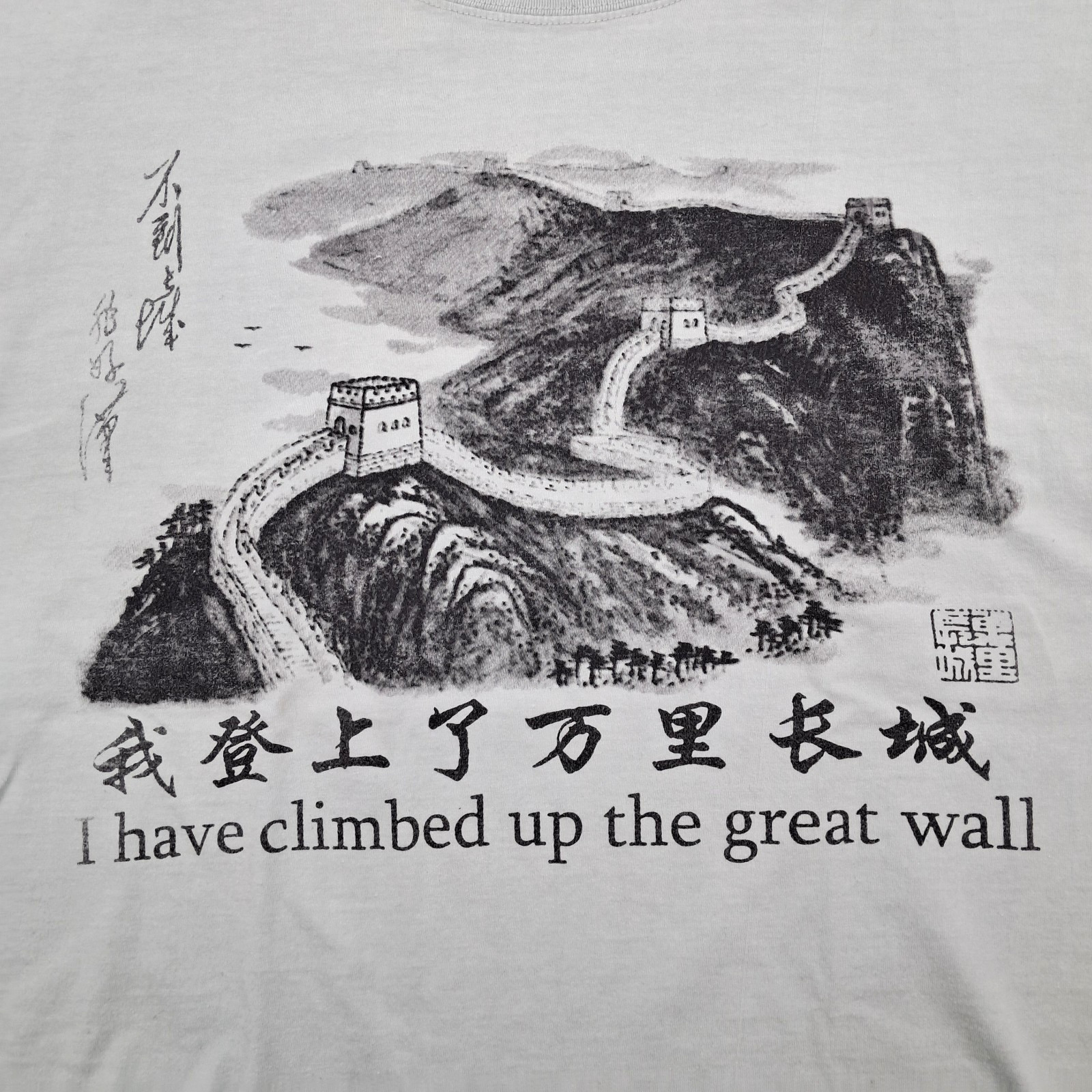 VTG I Have Climbed Up the Great Wall Graphic China T-Shirt Size L Sage Green