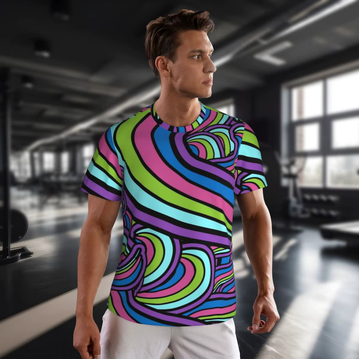 Men's Retro Psychedelic Art T-Shirt O-Neck Short Sleeve Fun Design Gym Beach Fas gallery
