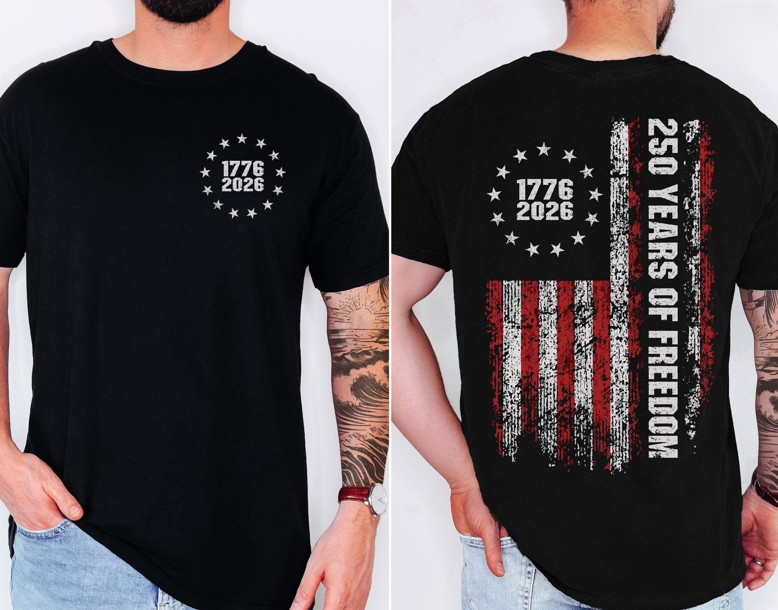 250 Years Of Freedom USA 1776-2026 Distressed Flag Back Print T-shirt gallery