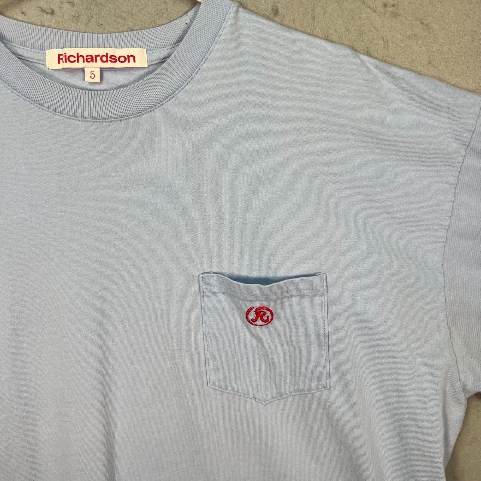 Richardson Light Blue Pocket T Shirt w/ Red Embroidered Logo & Crewneck Size 5 gallery