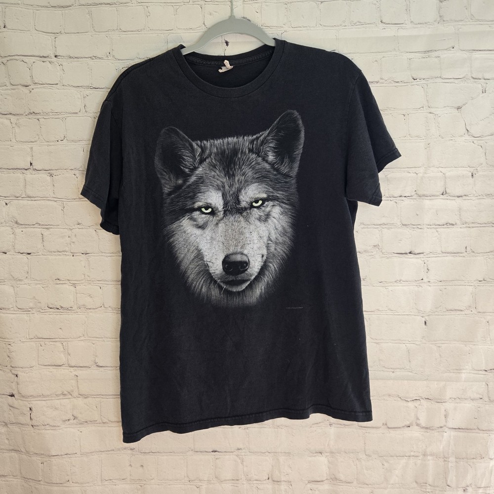 Delta Pro Weight Cotton Black Nature Vision Green Eyed Wolf Tee Size Medium