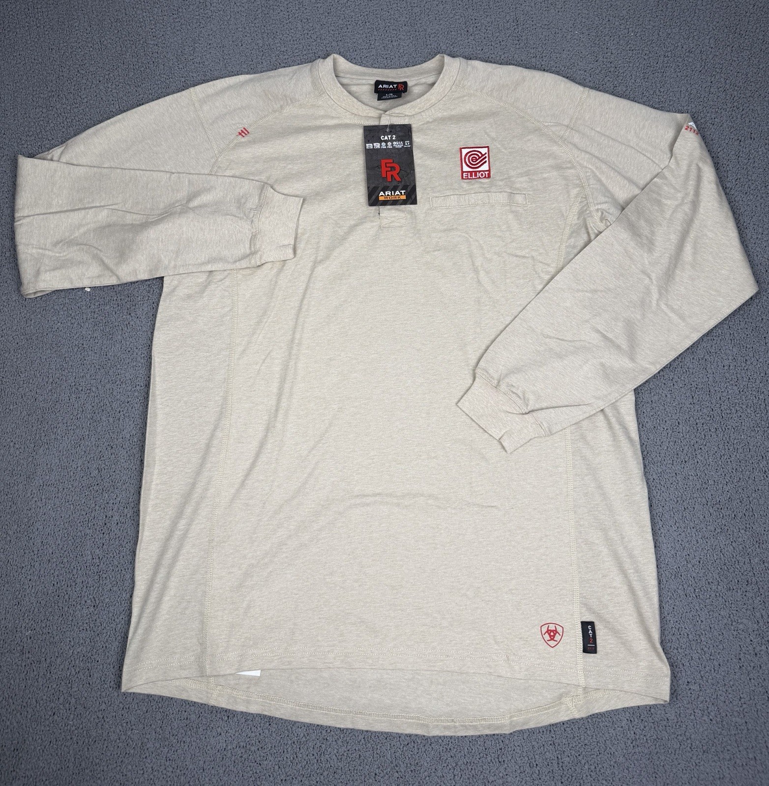 Ariat FR Shirt Mens L Tan Henley Long Sleeve Work Flame Resistant CAT 2 NEW gallery