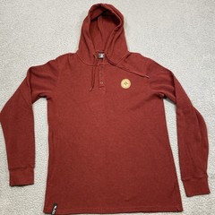 LRG Pullover Hoodie Mens XL Red Waffle Knit Long Sleeve Henley Casual Skate