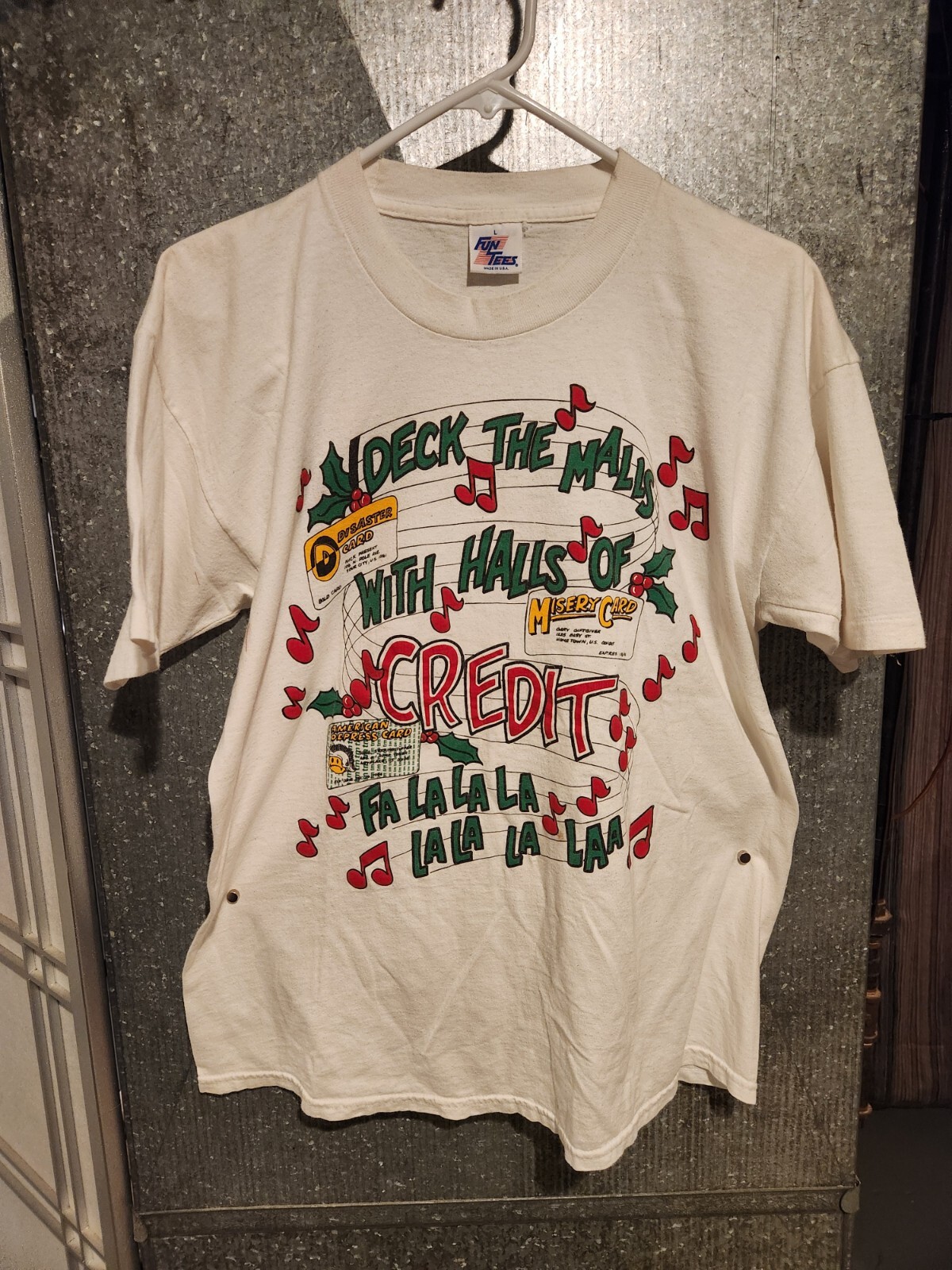 Vintage Fun Tee Single Stitch Credit Debt Christmas Humor Novelty Shirt Large