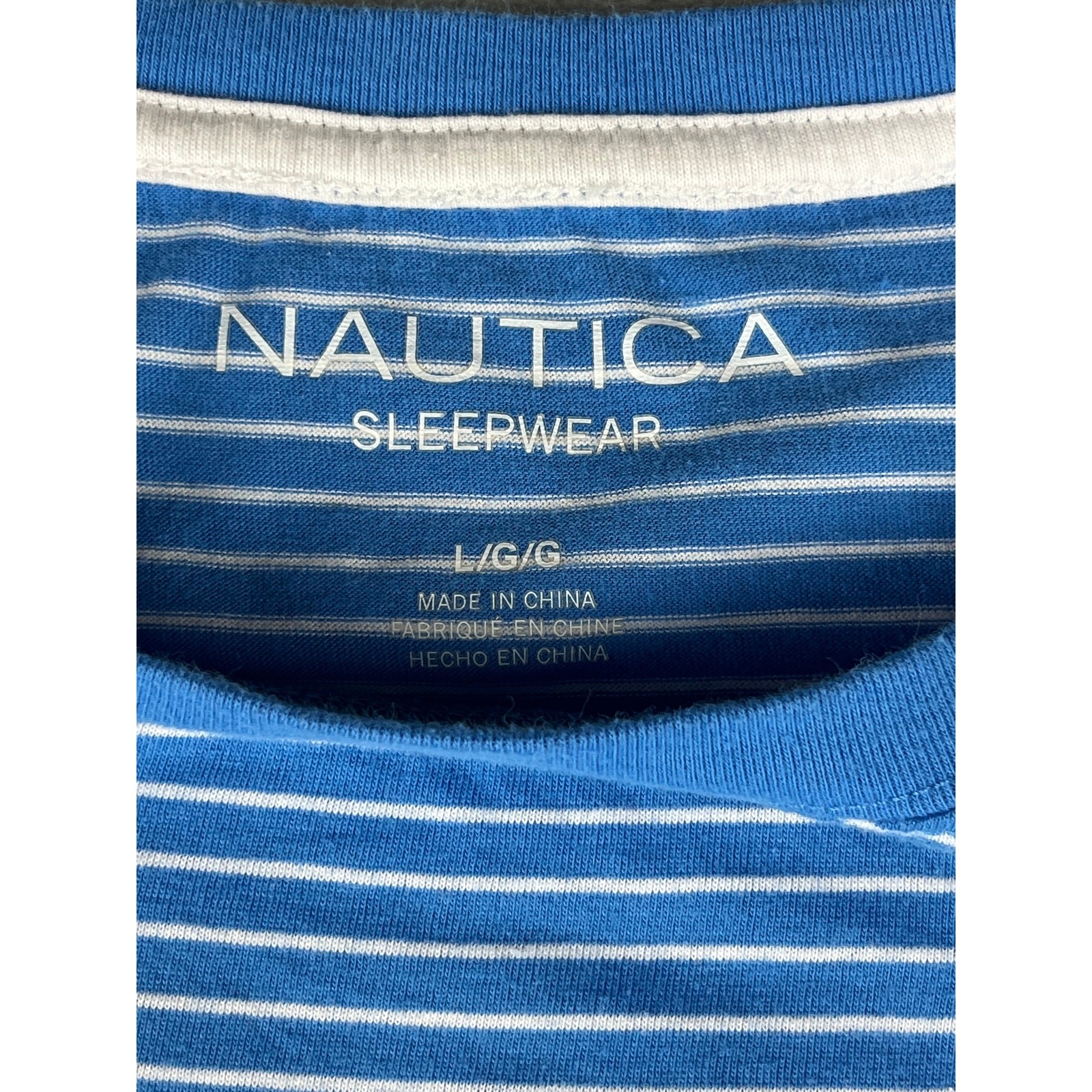 Nautica Sleepwear Blue Striped T-Shirt Logo Tee Size L gallery
