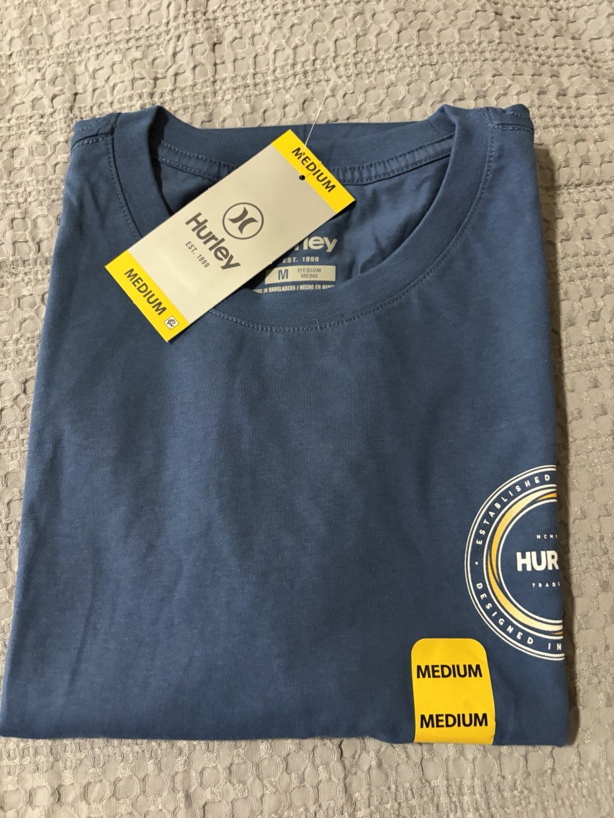 Hurley NWT Men's Blue Graphic Logo Crew Neck Short Sleeve Cotton Knit T-Shirt M gallery