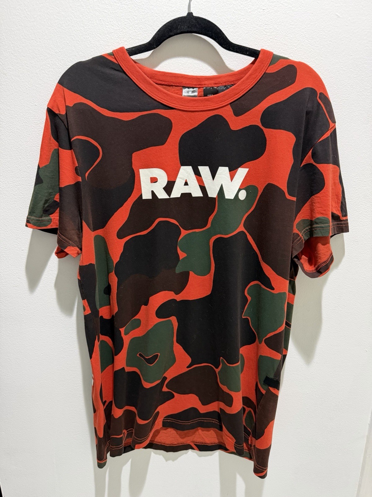 G-Star RAW Men’s Camouflage Graphic T-Shirt Size L Orange Green Camo Streetwear