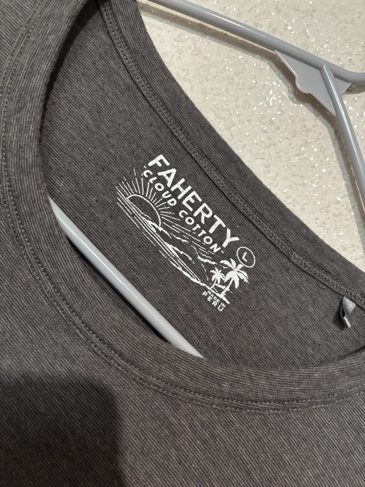 Faherty Shirt Mens Gray Sz L Cloud Cotton Long Sleeve Top Soft Boat Neck Y16 gallery