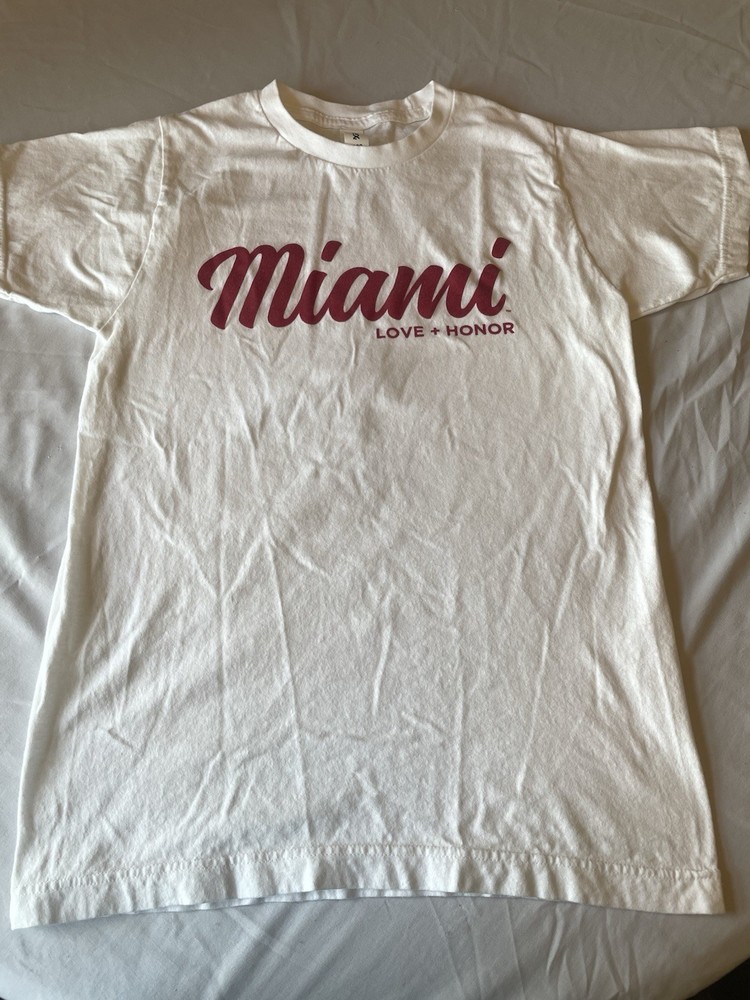 Alstyle 202 Men’s White Miami Love Graphic Print Crew Neck T-Shirt Size S