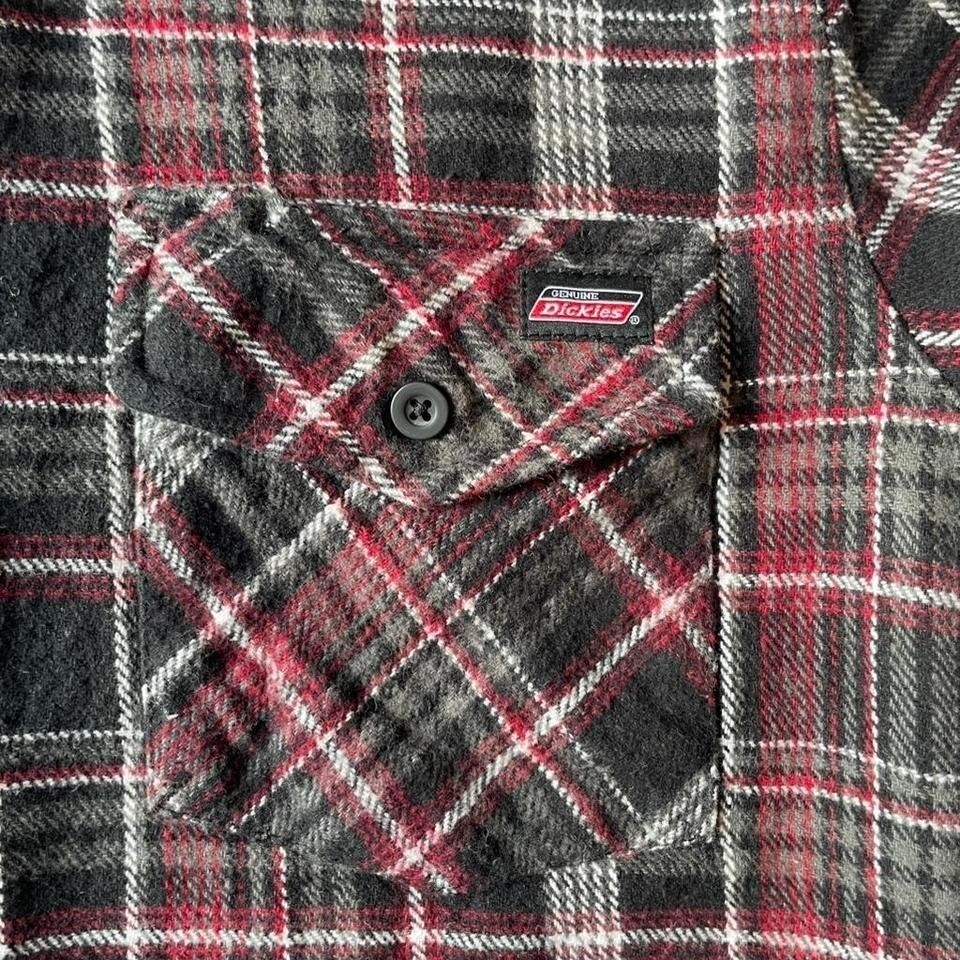 Genuine Dickies Men 100% Cotton Red Black Plaid Flannel Button Down Shirt S gallery