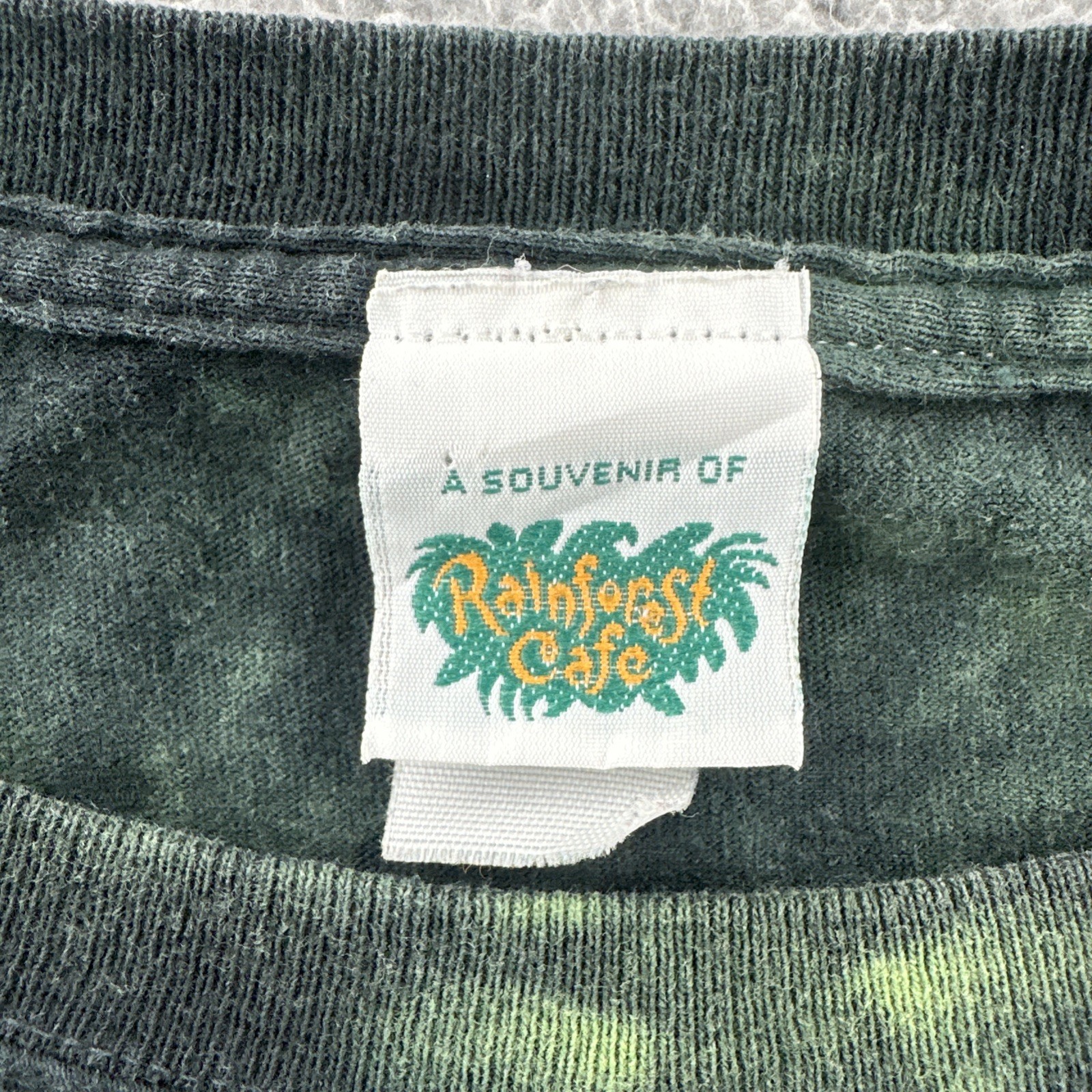 Vtg Rainforest Cafe Adult L Green Tie Dye Iguana Double Sided Graphic Print Tee gallery