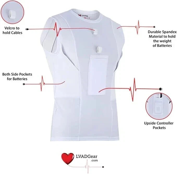 LVAD Heartmate 2 & 3 White Tank Top For Men LVAD Clothing Sleeveless Vest Shirt gallery