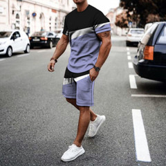 Men’s 2 Piece Active Casual Short and T Shirt Short Sleeve Set Waist Up To 45″