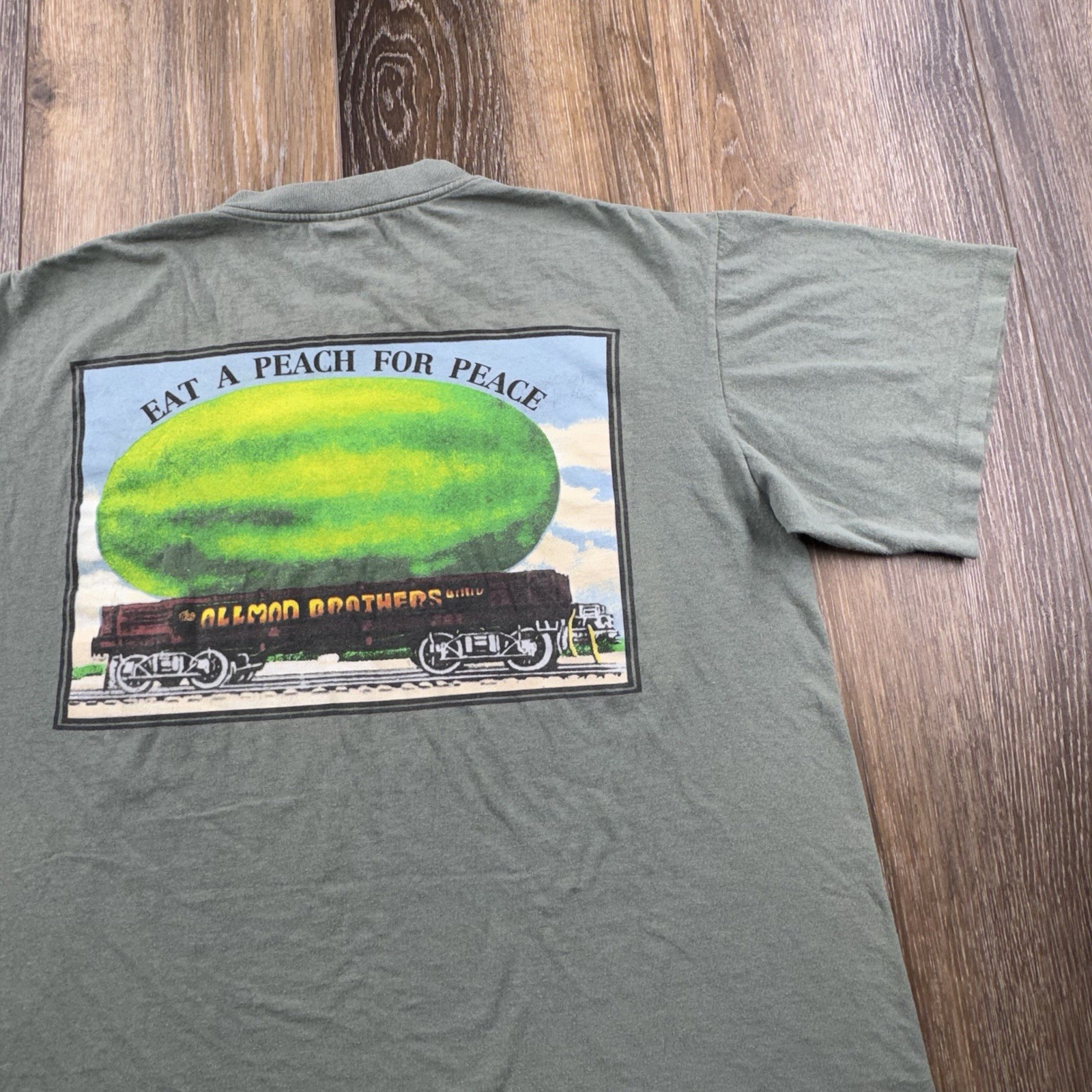 Vintage Allman Brothers Shirt Mens XL Green 1995 Eat Peach Peace Tour Concert gallery