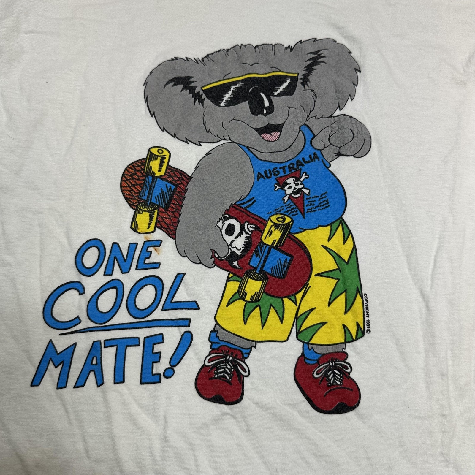 Vintage One Cool Mate Koala Shirt Mens Fits M/L White Skate 1991 90s Retro gallery