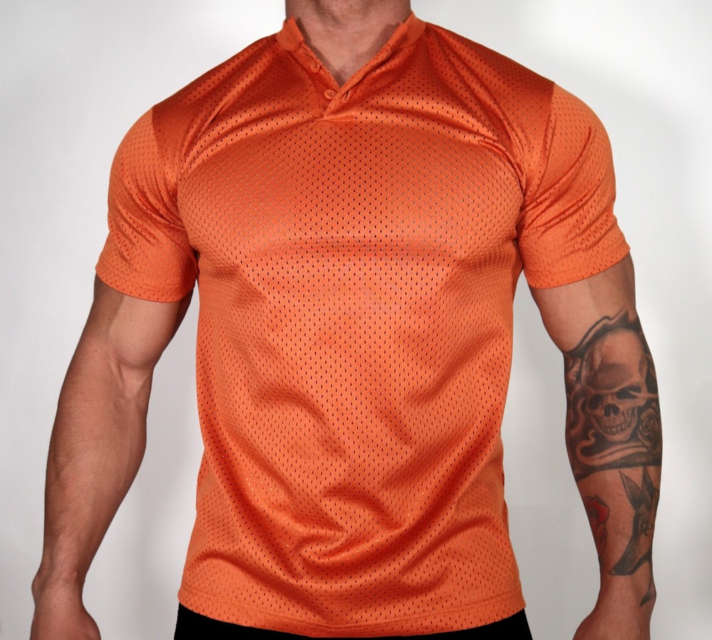MEN’S BURNT ORANGE MESH 2 BUTTON SHIRT SIZE L