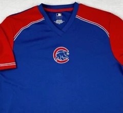 CHICAGO CUBS Jersey V-Neck Men’s Large Embroidered MLB Blue Red Short Sleeve
