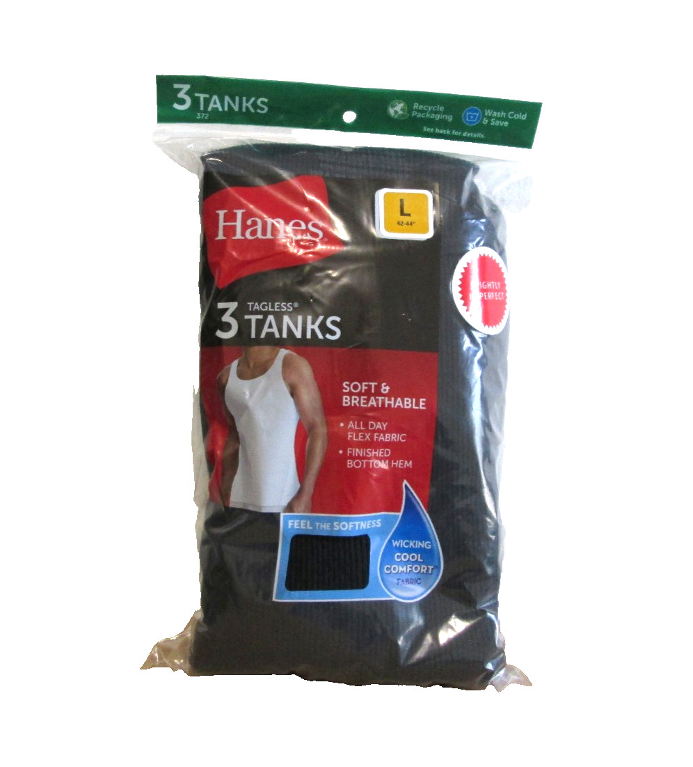 New Men's Hanes 3 Soft & Breathable Tagless Black tank Tops A-Shirts Large gallery